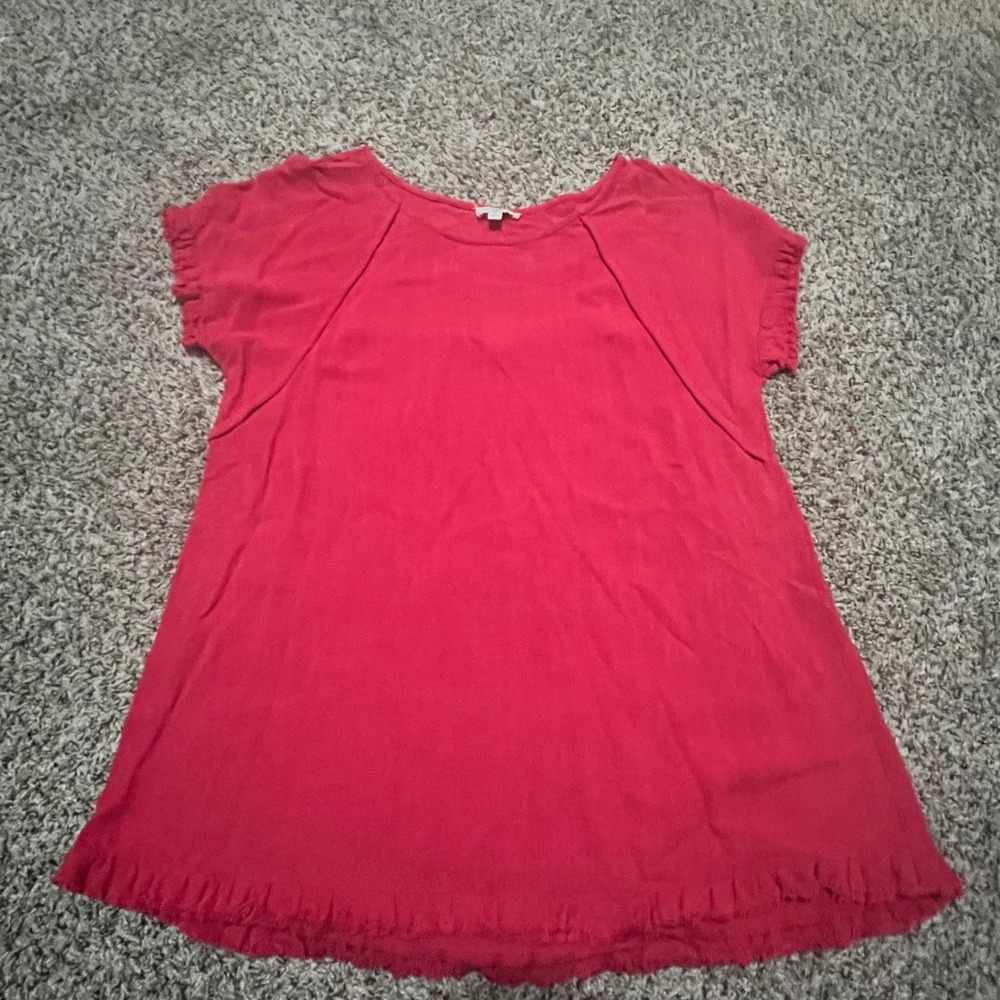 Umgee USA Red Linen Blend Frayed Ruffle Hem Tunic Top C1819 Womens Size M